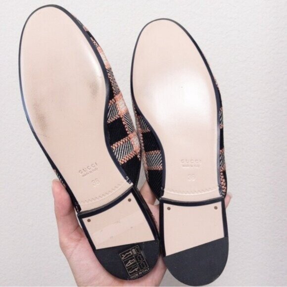 NIB Gucci Princetown Bit Logo Loafer 36 Fancy Tweed Damier Black Pink Mule Slide - Picture 7 of 14